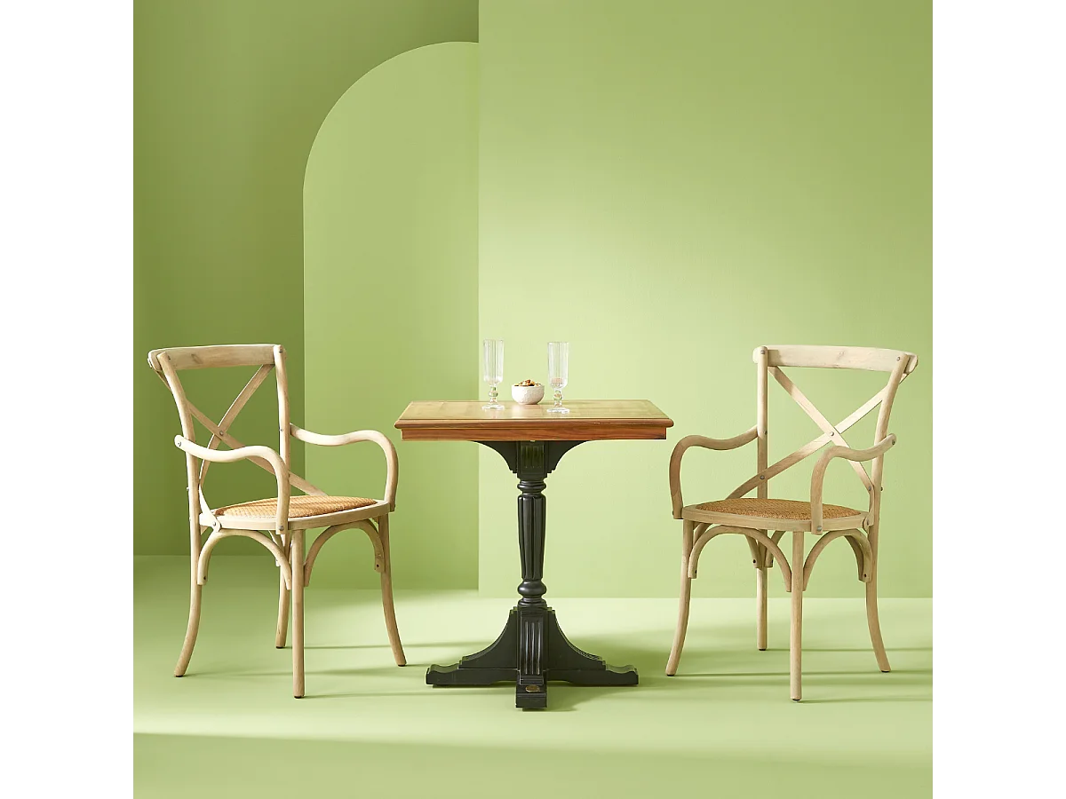 Lot de 6 fauteuils bridge en bois massif et cannage L62 cm - BISTROT