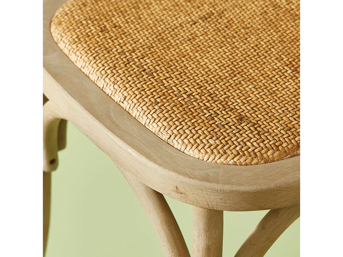 Lot de 6 fauteuils bridge en bois massif et cannage L62 cm - BISTROT