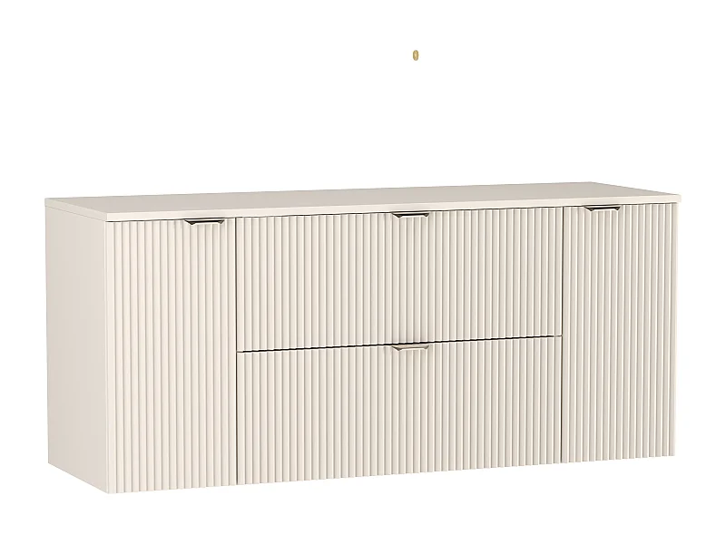 Waschtischunterschrank WENA, mit 2 Türen und 2 Schubladen, geriffelte Fronten, Willy, 140x60x47 cm, Kaschmir