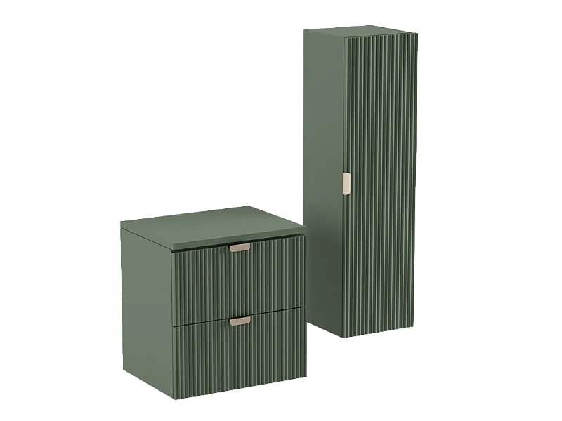 Meuble lavabo WENA, façades cannelées, Willy, 60x60x47 cm, Vert