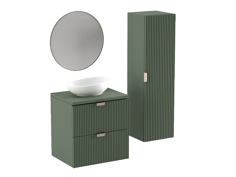 Meuble lavabo WENA, façades cannelées, Willy, 60x60x47 cm, Vert