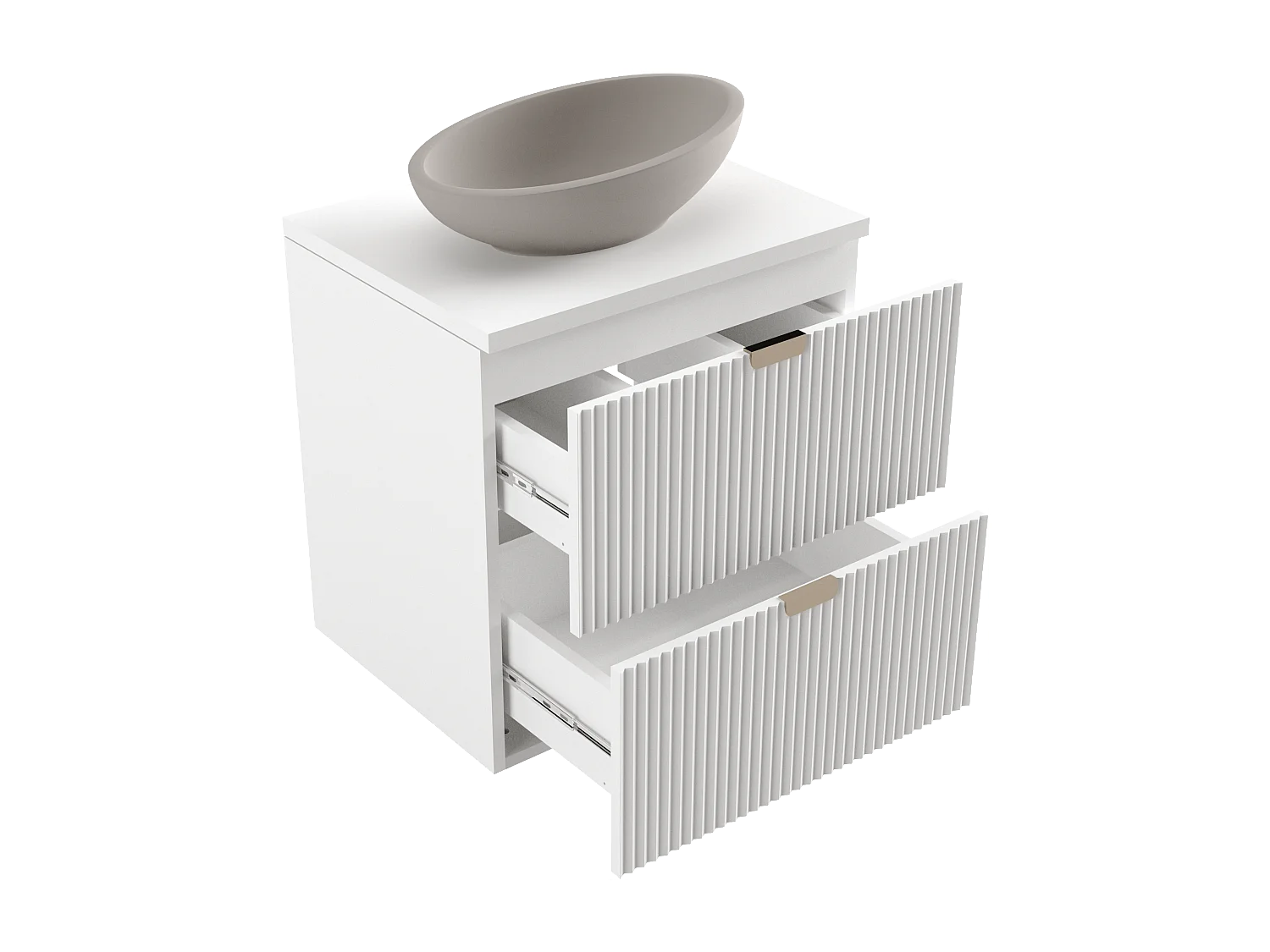 Meuble lavabo WENA, façades cannelées, Willy, 60x60x47 cm, Blanc