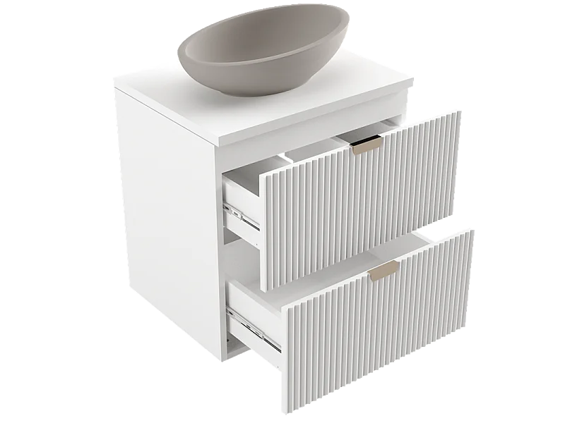 Meuble lavabo WENA, façades cannelées, Willy, 60x60x47 cm, Blanc