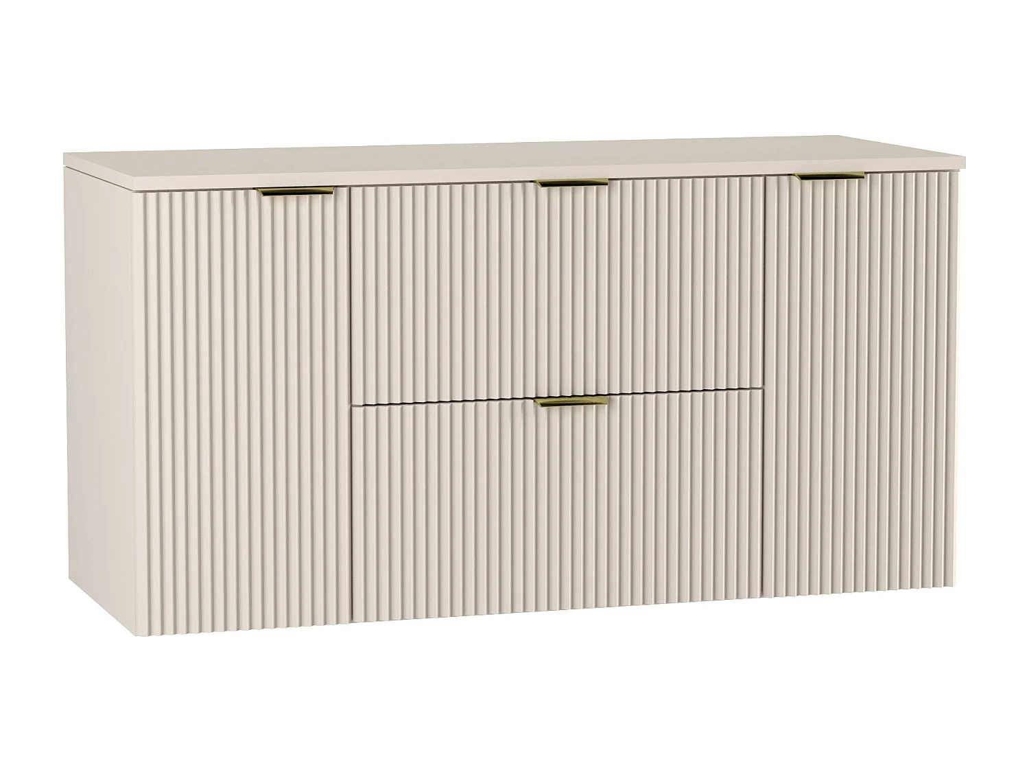 Waschtischunterschrank WENA, mit 2 Türen und 2 Schubladen, geriffelte Fronten, Willy, 120x60x47 cm, Kaschmir