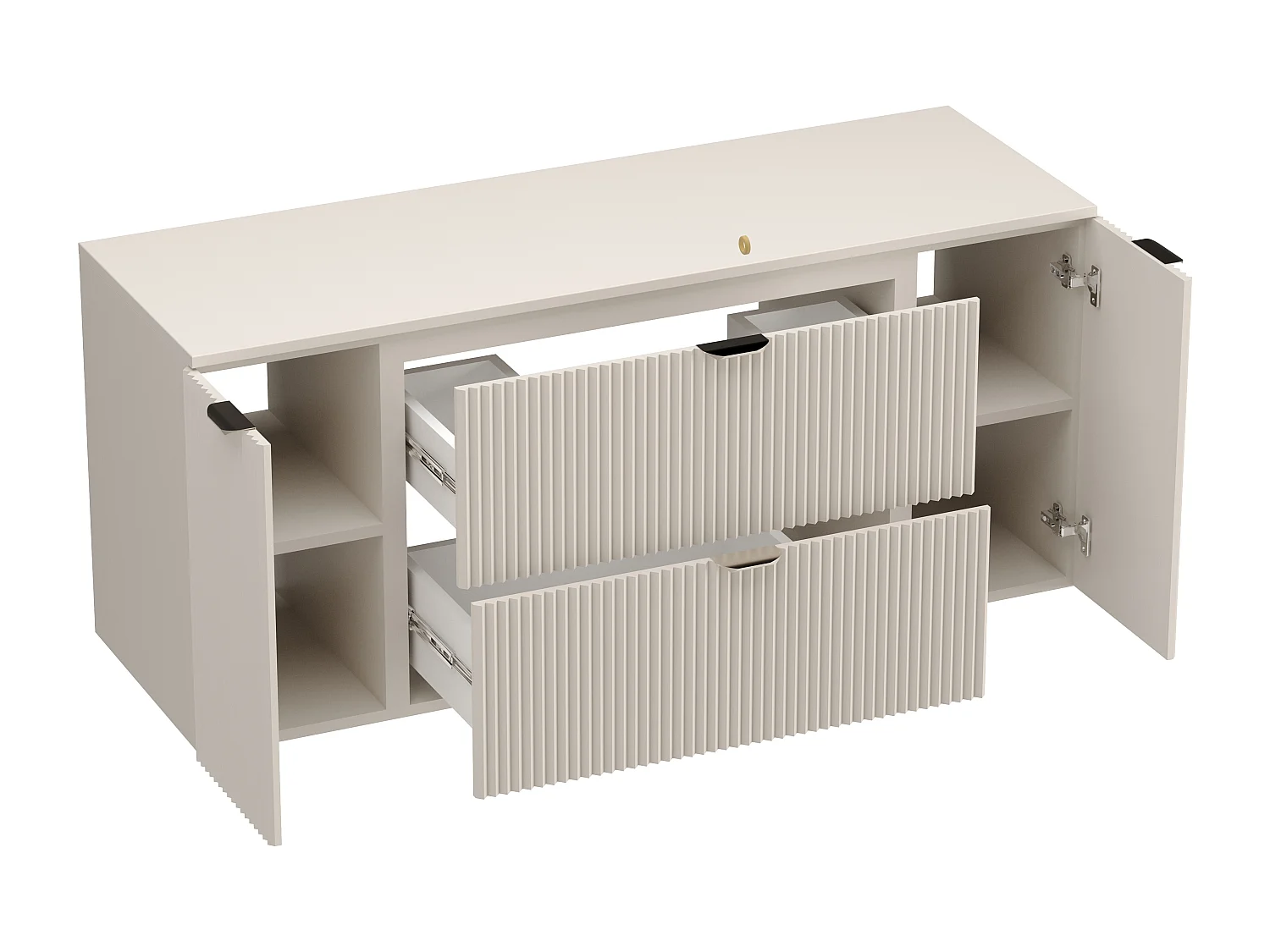 Waschtischunterschrank WENA, mit 2 Türen und 2 Schubladen, geriffelte Fronten, Willy, 120x60x47 cm, Kaschmir