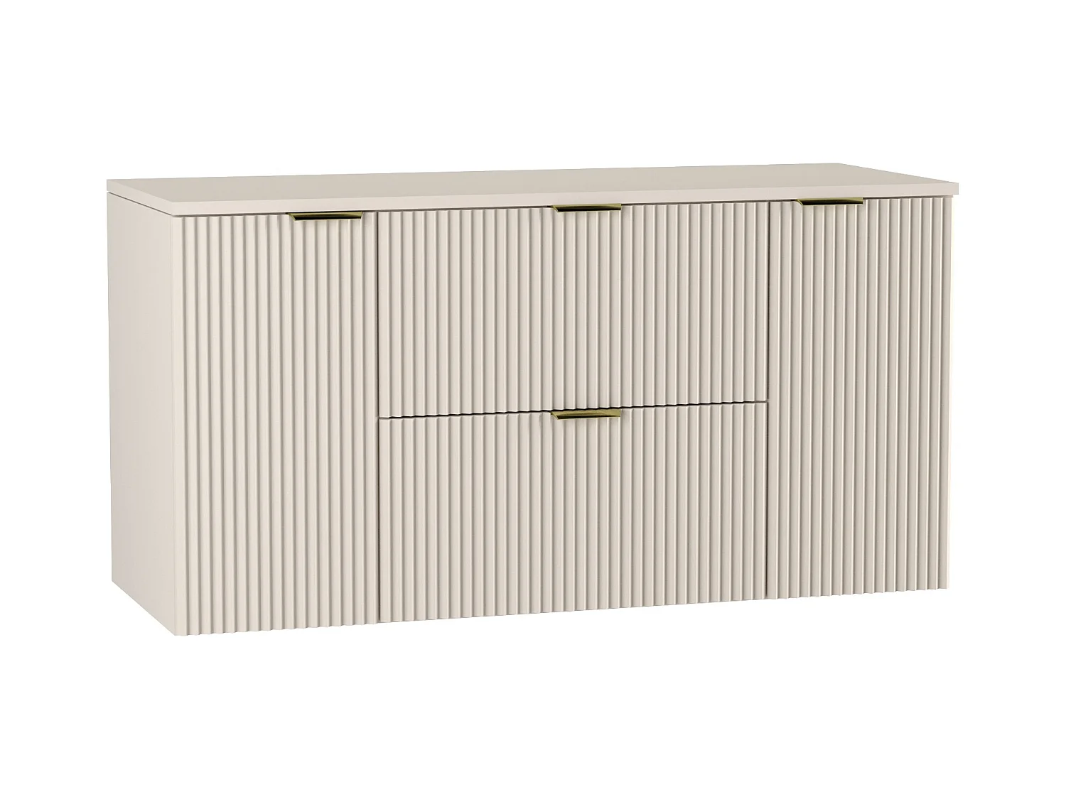 Meuble lavabo WENA, avec 2 portes et 2 tiroirs, façades cannelées, Willy, 120x60x47 cm, Cachemire