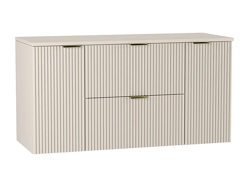 Meuble lavabo WENA, avec 2 portes et 2 tiroirs, façades cannelées, Willy, 120x60x47 cm, Cachemire