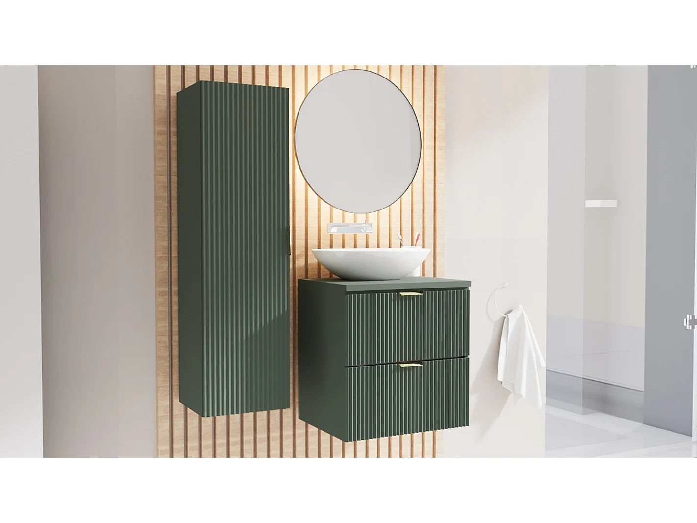 Mobile da bagno per lavabo WENA, frontali scanalati, Willy, 80x60x47 cm, Verde