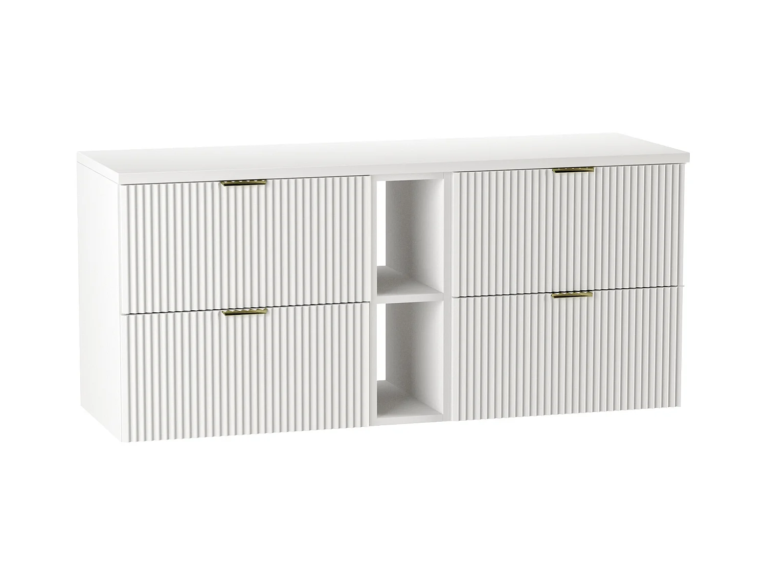 Meuble lavabo WENA, avec étagère, façades cannelées, Willy, 140x60x47 cm, Blanc