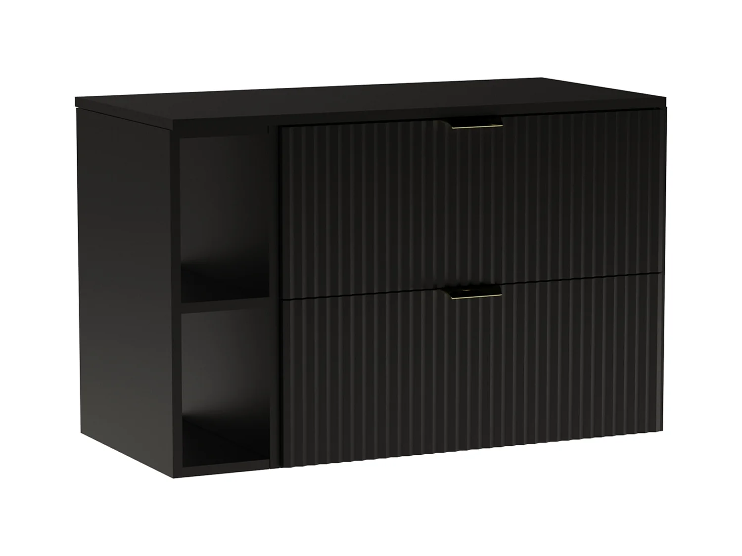 Meuble lavabo WENA, avec étagère, façades cannelées, Willy, 100x60x47 cm, Noir