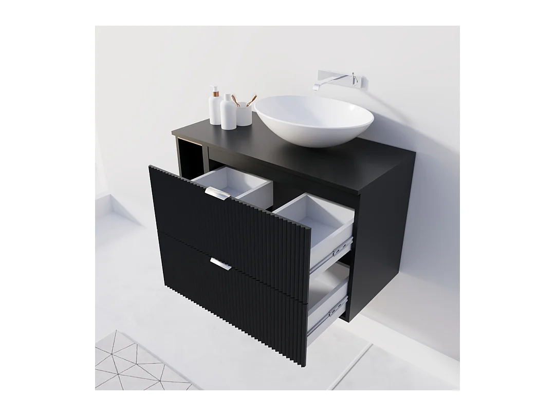 Szafka pod umywalkę WENA, z regałem, ryflowane fronty, Willy, 100x60x47 cm, Czarna
