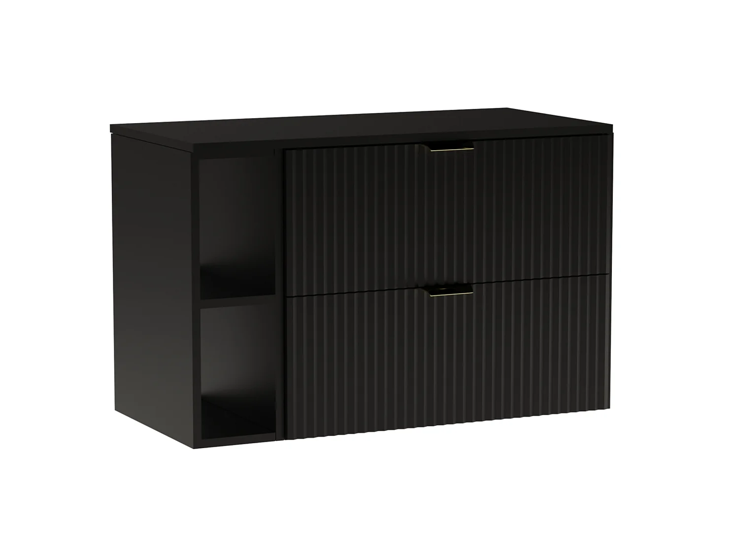 Meuble lavabo WENA, avec étagère, façades cannelées, Willy, 100x60x47 cm, Noir