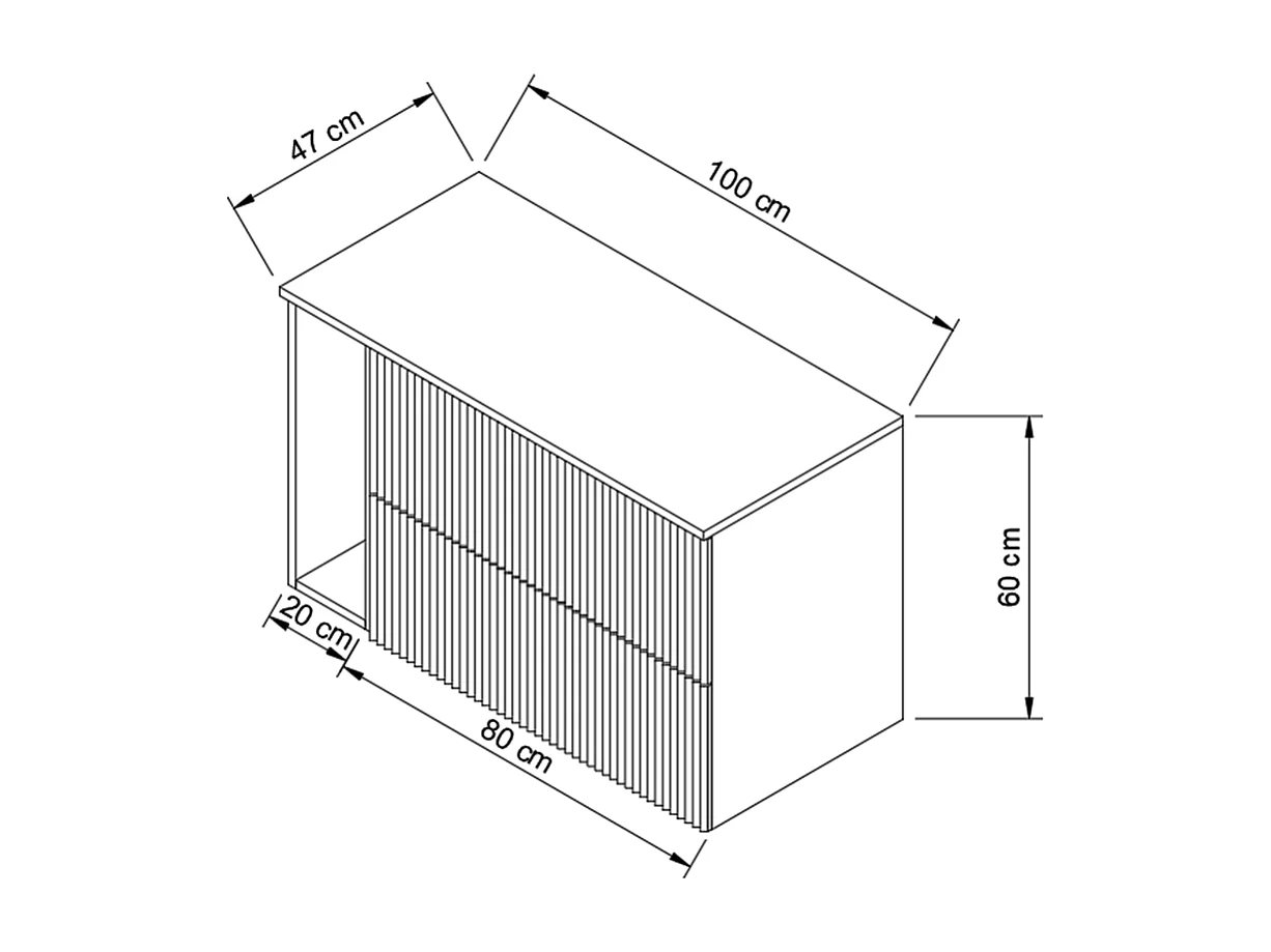 Meuble lavabo WENA, avec étagère, façades cannelées, Willy, 100x60x47 cm, Noir