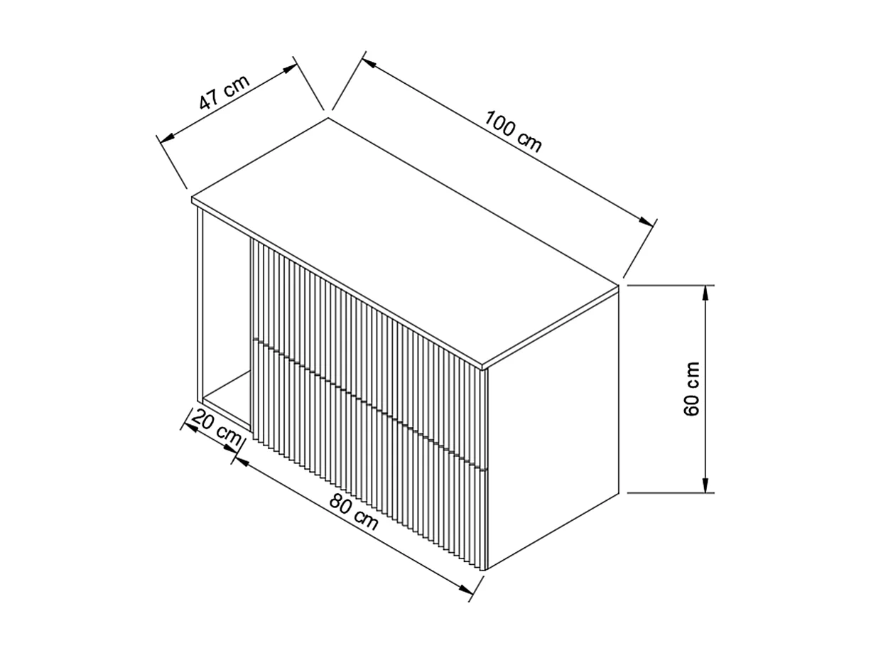 Meuble lavabo WENA, avec étagère, façades cannelées, Willy, 100x60x47 cm, Noir