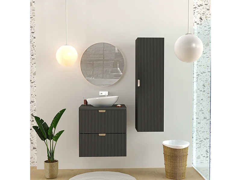 Mobile da bagno per lavabo WENA, frontali scanalati, Willy, 60x60x47 cm, Nero