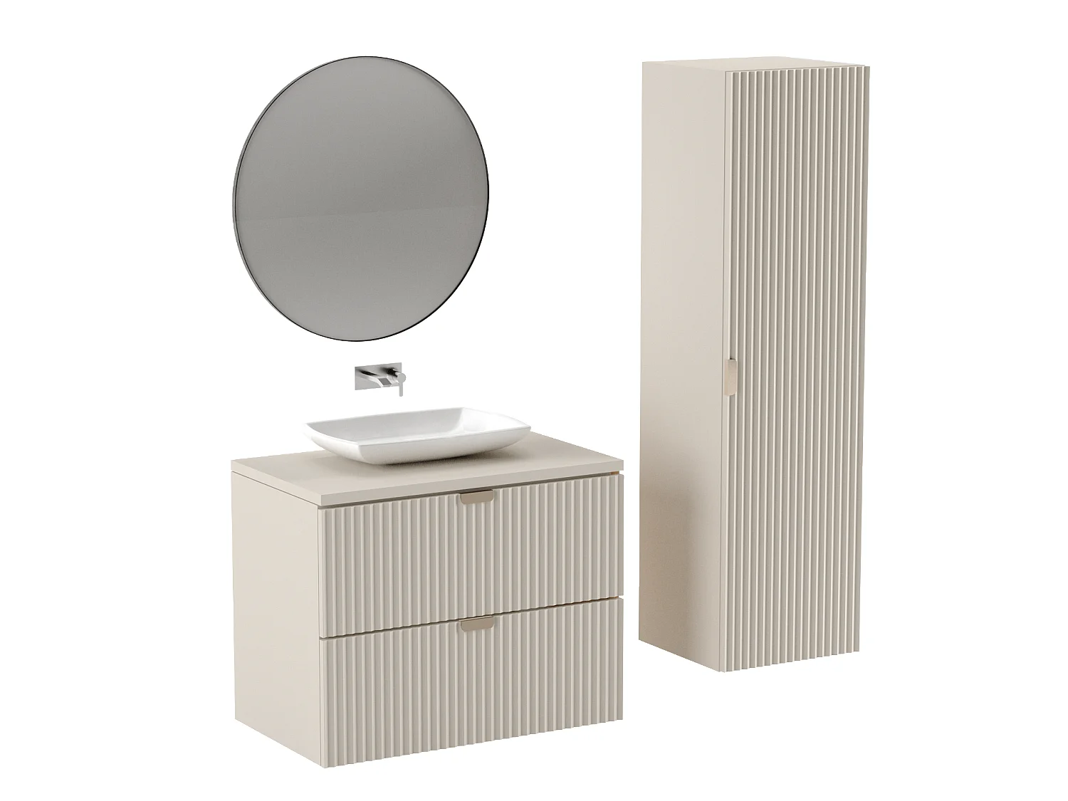 Meuble lavabo WENA, façades cannelées, Willy, 80x60x47 cm, Cachemire