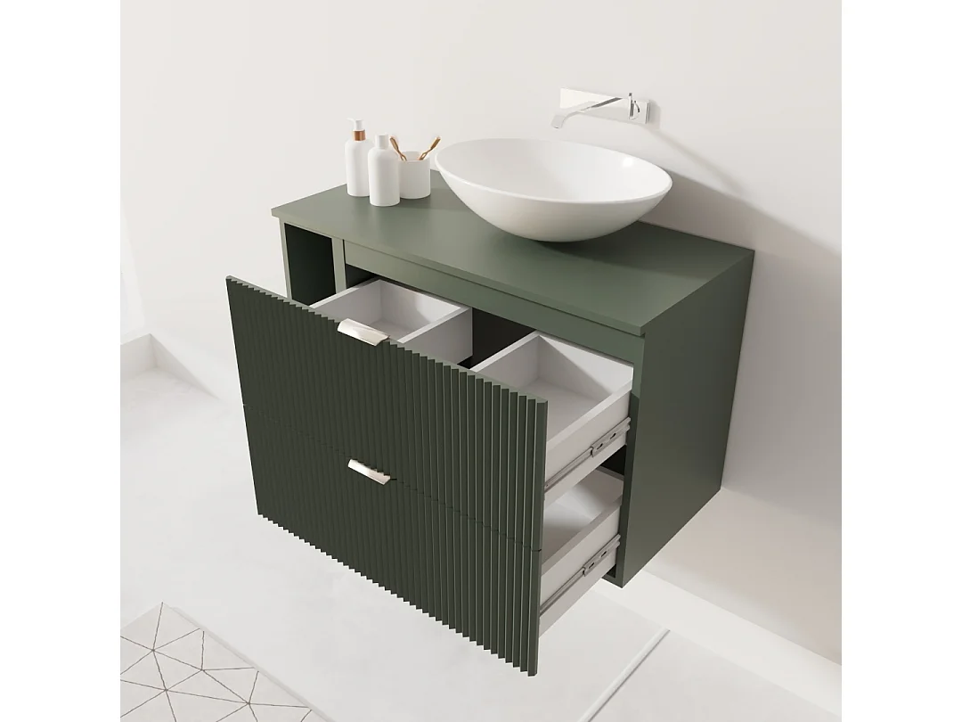 Waschtischunterschrank WENA, mit Regal, geriffelte Fronten, Willy, 100x60x47 cm, Grün