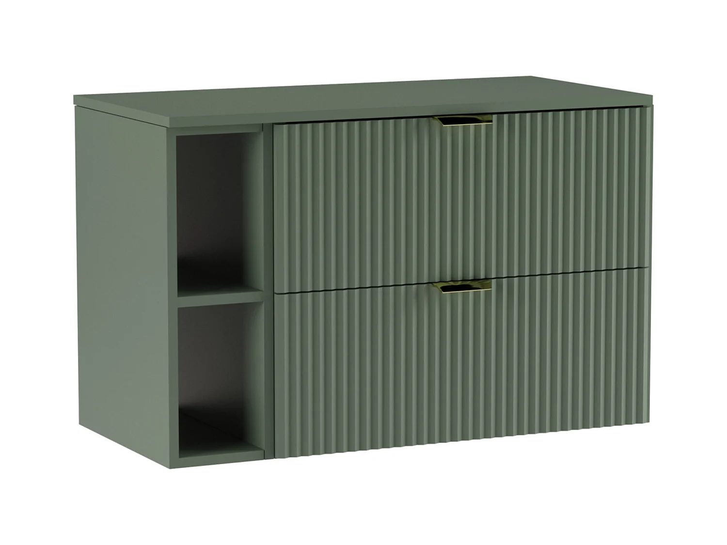 Meuble lavabo WENA, avec étagère, façades cannelées, Willy, 100x60x47 cm, Vert