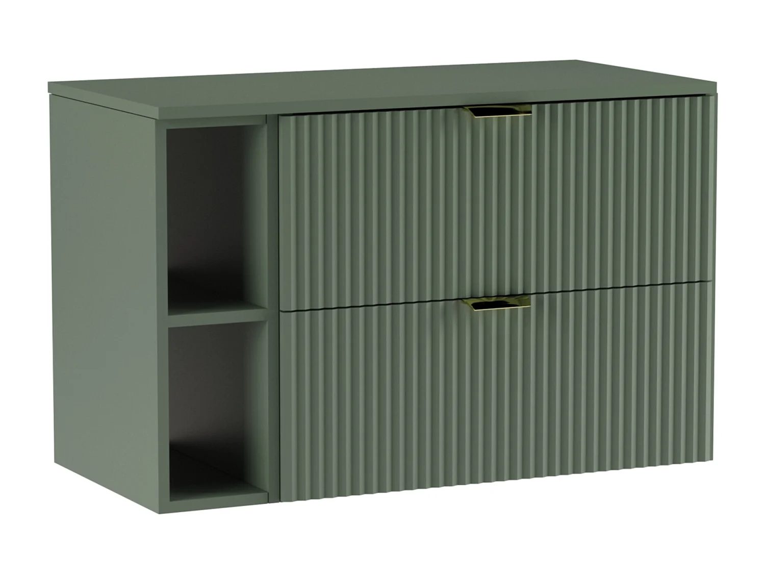 Meuble lavabo WENA, avec étagère, façades cannelées, Willy, 100x60x47 cm, Vert