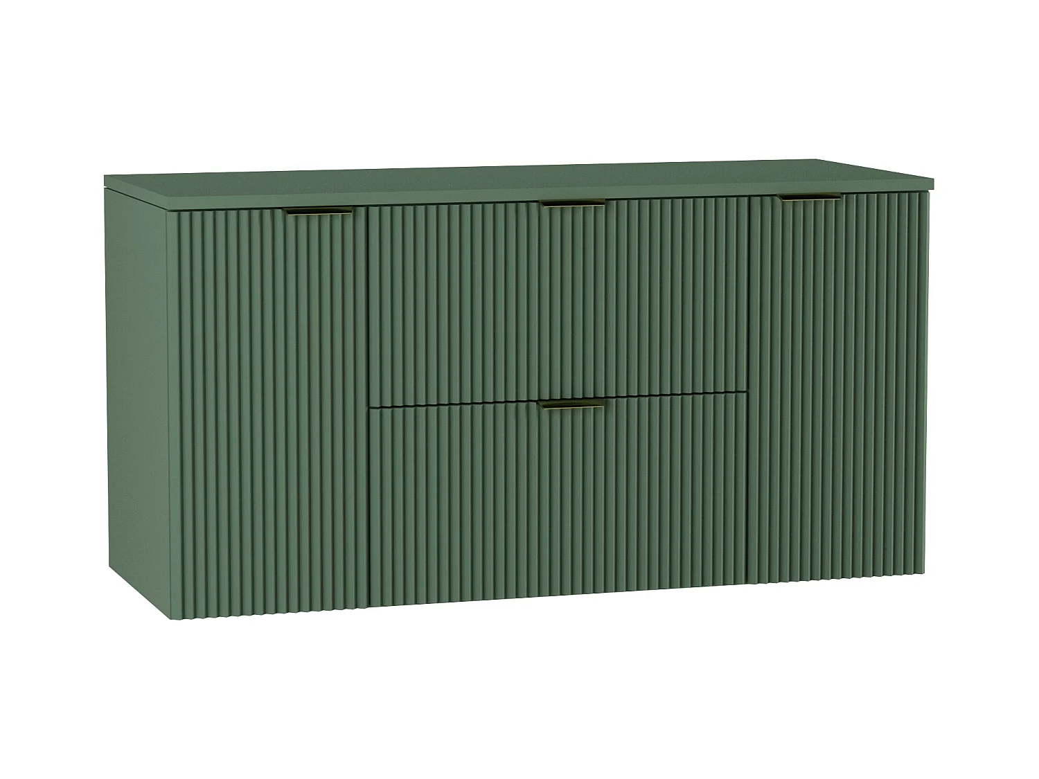Meuble lavabo WENA, avec 2 portes et 2 tiroirs, façades cannelées, Willy, 120x60x47 cm, Vert