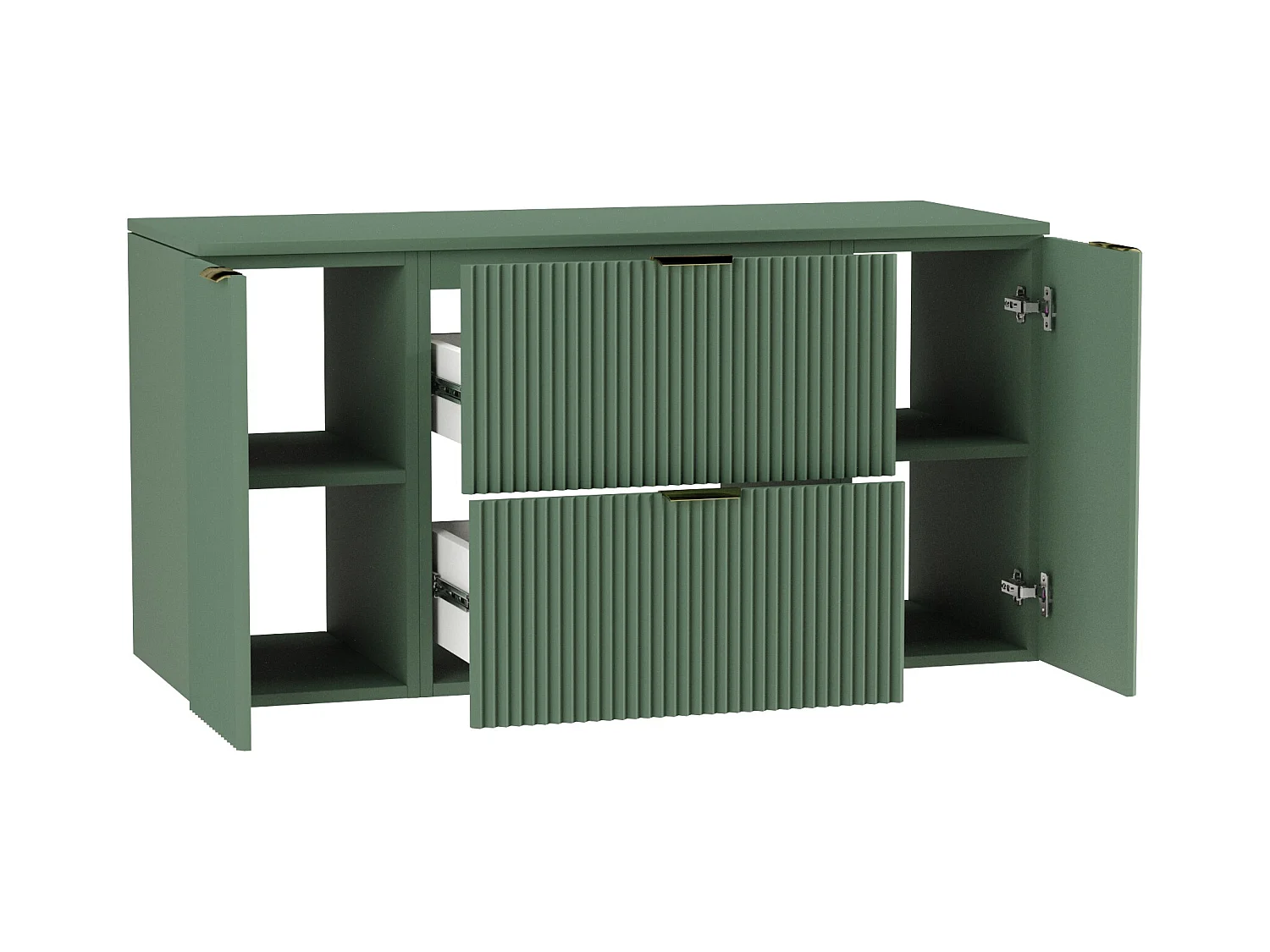 Wastafelkast WENA, met 2 deuren en 2 laden, gecanneleerde fronten, Willy, 120x60x47 cm, Groen