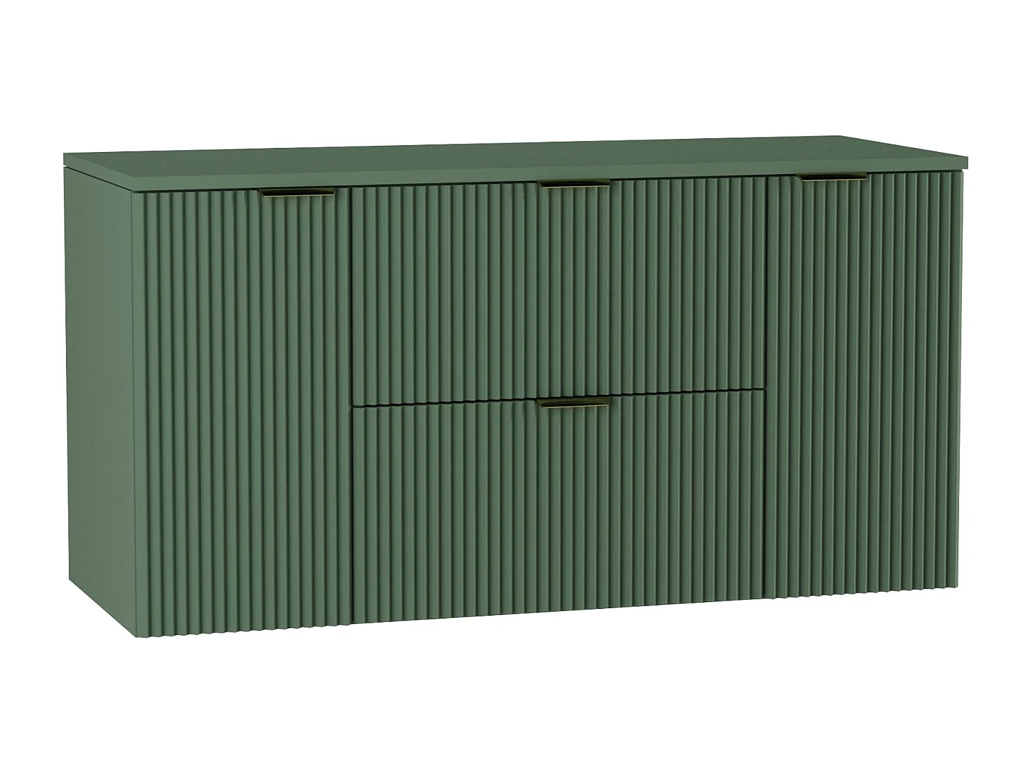 Meuble lavabo WENA, avec 2 portes et 2 tiroirs, façades cannelées, Willy, 120x60x47 cm, Vert