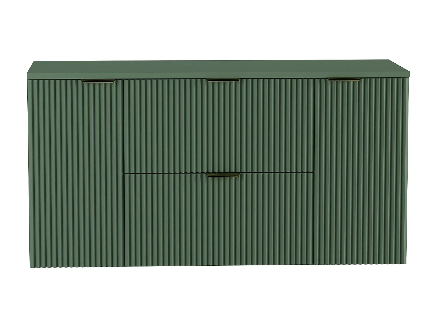 Meuble lavabo WENA, avec 2 portes et 2 tiroirs, façades cannelées, Willy, 120x60x47 cm, Vert