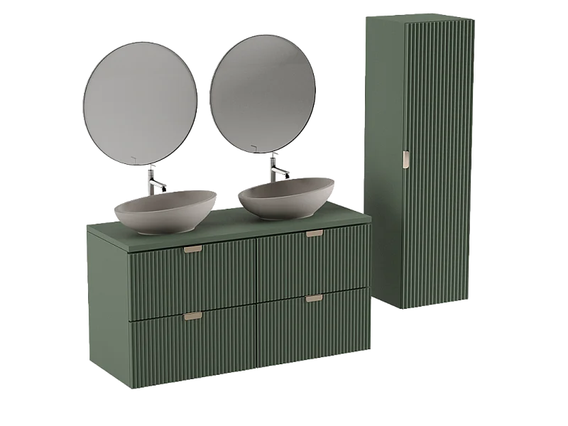 Mobile da bagno per lavabo WENA, con 2 porte e 2 cassetti, frontali scanalati, Willy, 120x60x47 cm, Verde