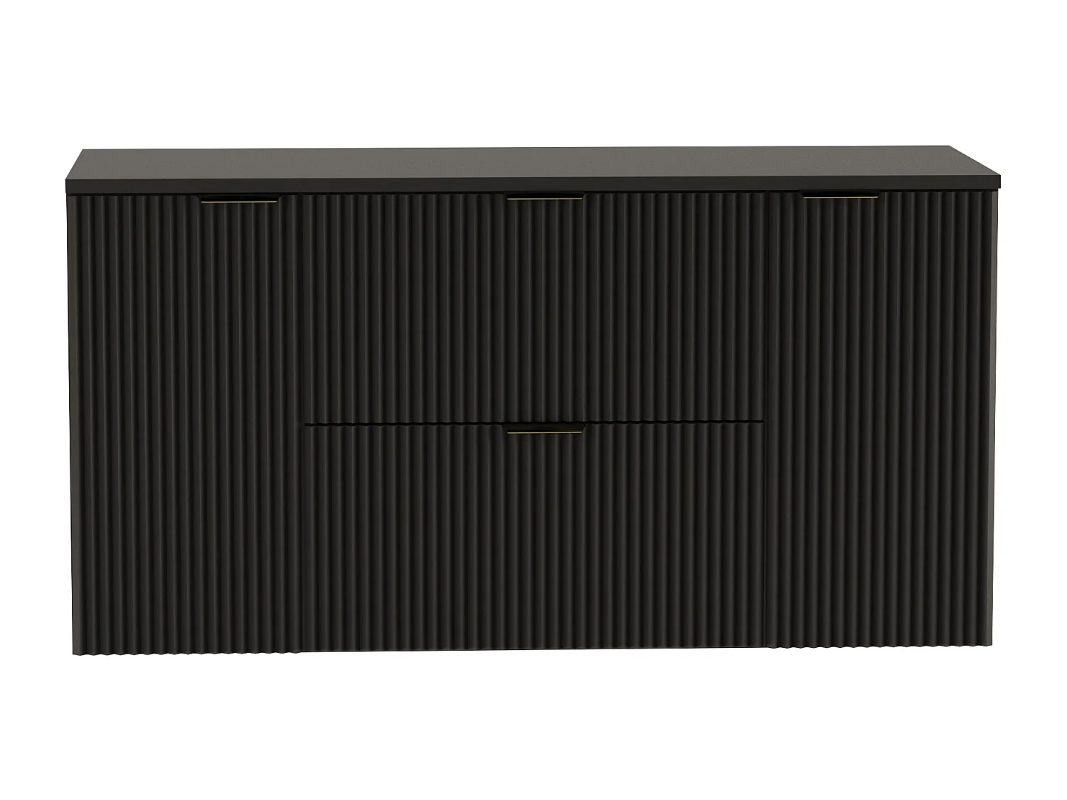 Waschtischunterschrank WENA, mit 2 Türen und 2 Schubladen, geriffelte Fronten, Willy, 120x60x47 cm, Schwarz