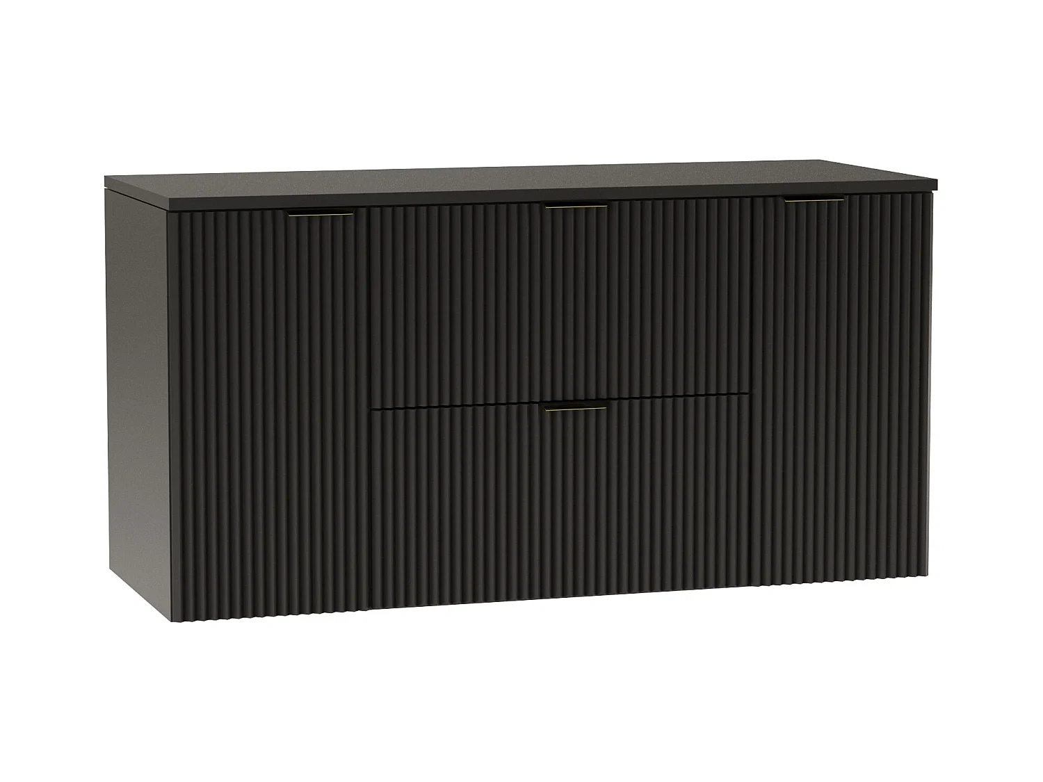 Meuble lavabo WENA, avec 2 portes et 2 tiroirs, façades cannelées, Willy, 120x60x47 cm, Noir