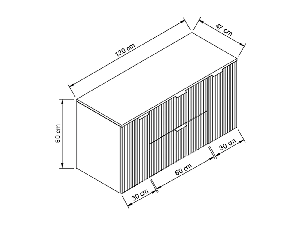 Mobile da bagno per lavabo WENA, con 2 porte e 2 cassetti, frontali scanalati, Willy, 120x60x47 cm, Nero