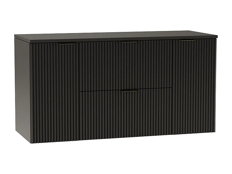 Meuble lavabo WENA, avec 2 portes et 2 tiroirs, façades cannelées, Willy, 120x60x47 cm, Noir