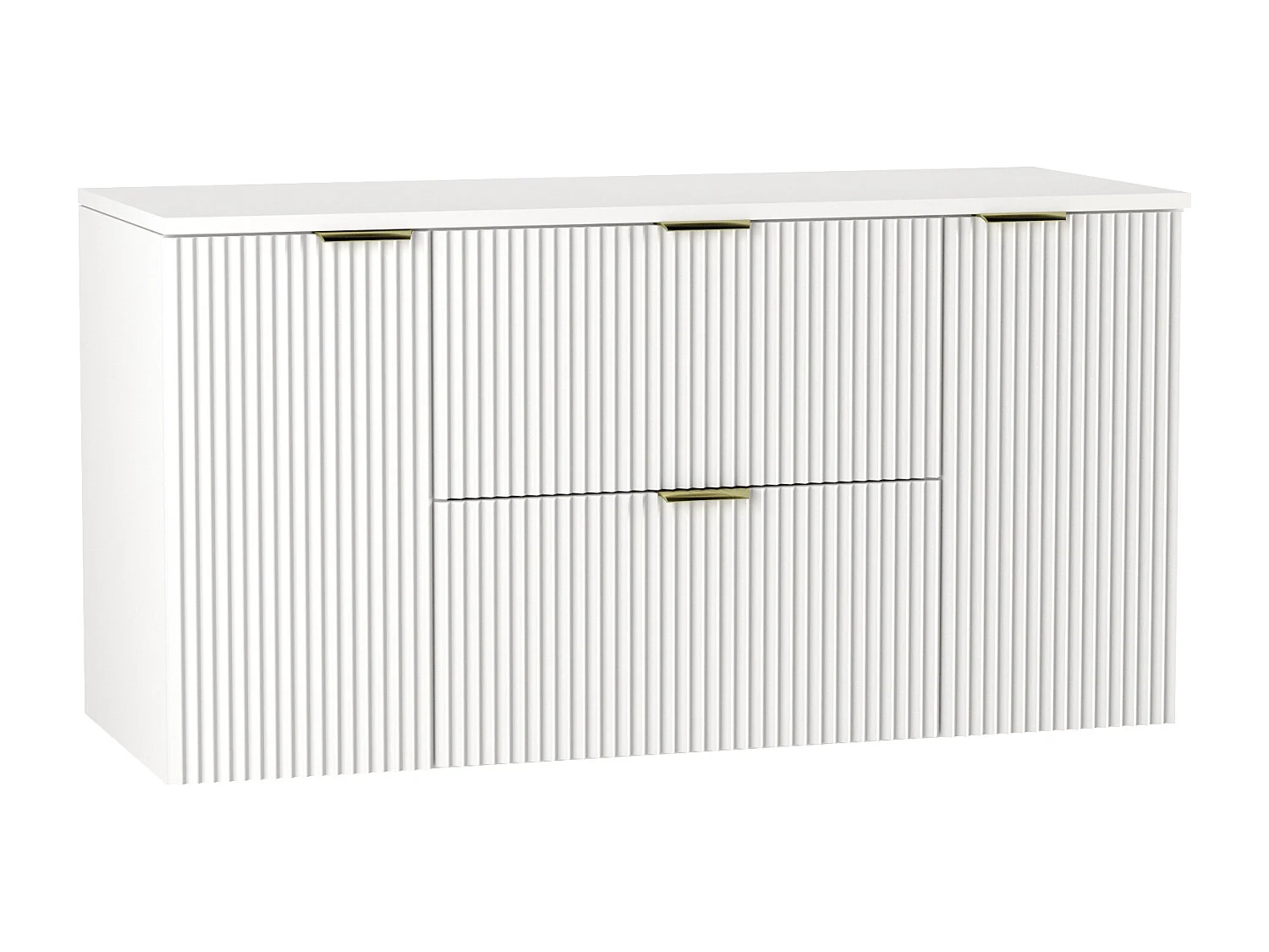 Meuble lavabo WENA, avec 2 portes et 2 tiroirs, façades cannelées, Willy, 120x60x47 cm, Blanc