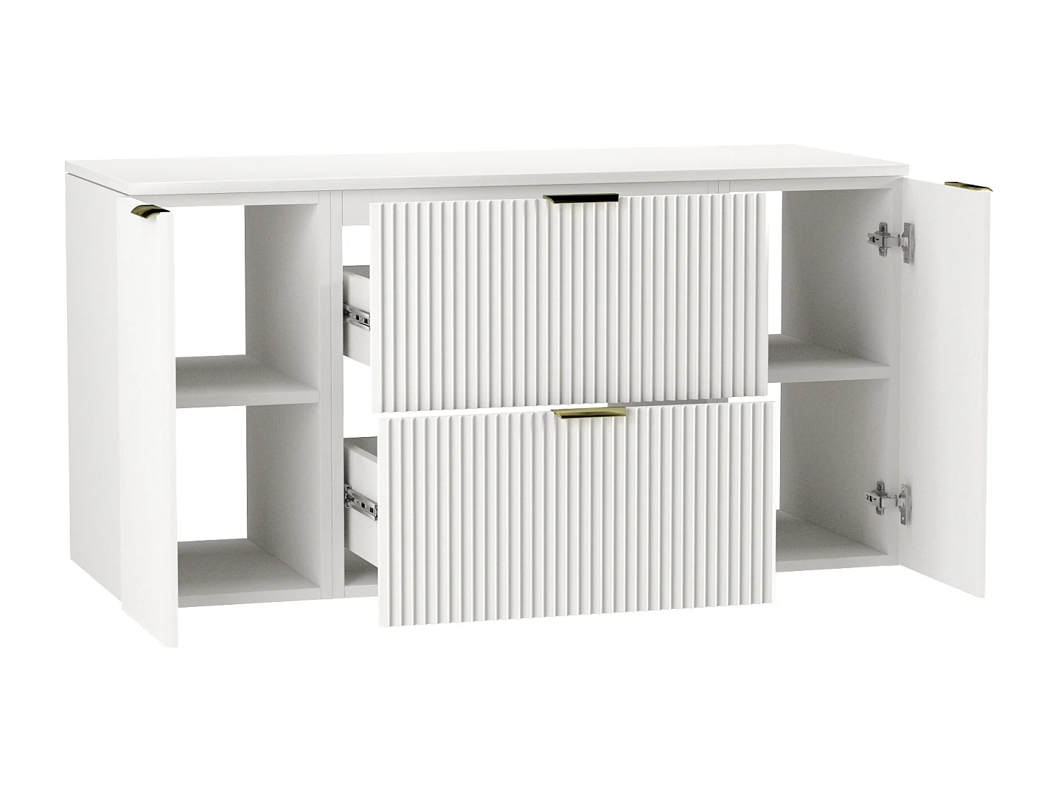 Meuble lavabo WENA, avec 2 portes et 2 tiroirs, façades cannelées, Willy, 120x60x47 cm, Blanc