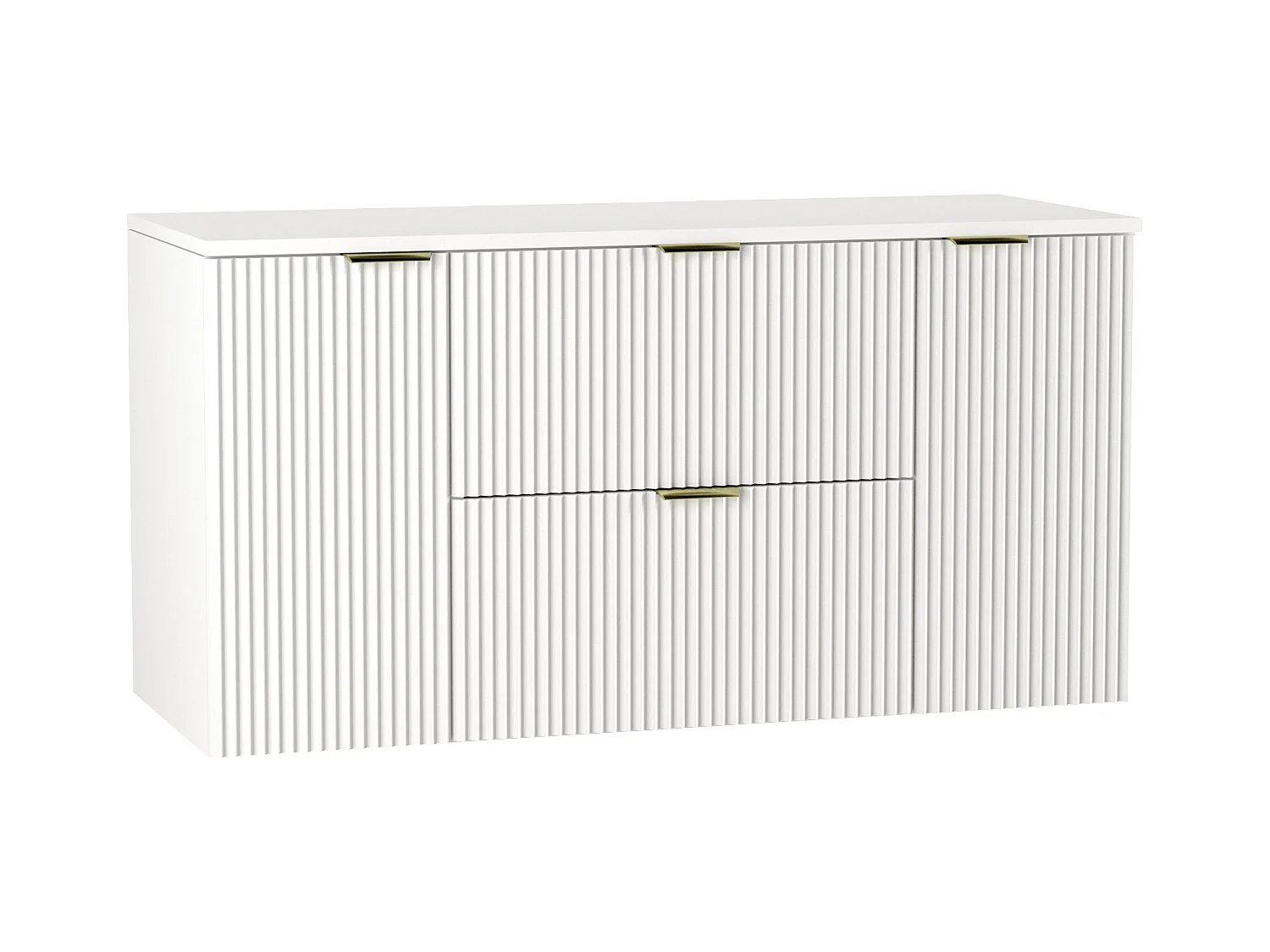 Meuble lavabo WENA, avec 2 portes et 2 tiroirs, façades cannelées, Willy, 120x60x47 cm, Blanc