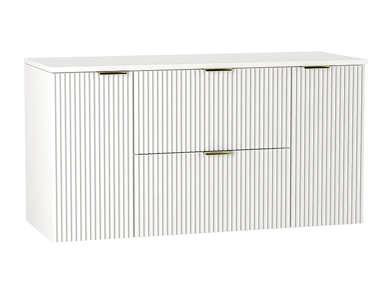 Meuble lavabo WENA, avec 2 portes et 2 tiroirs, façades cannelées, Willy, 120x60x47 cm, Blanc