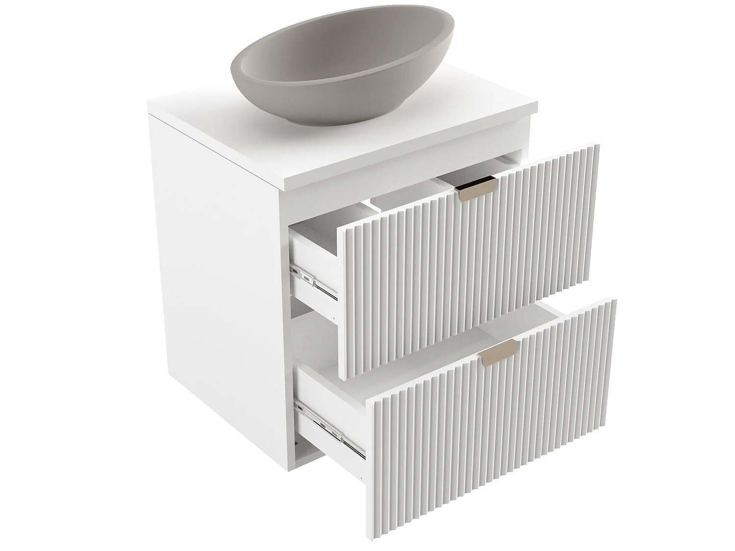 Meuble lavabo WENA, façades cannelées, Willy, 80x60x47 cm, Blanc