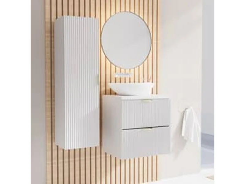 Meuble lavabo WENA, façades cannelées, Willy, 80x60x47 cm, Blanc