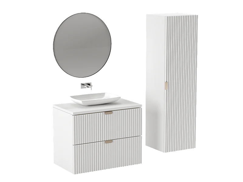 Meuble lavabo WENA, façades cannelées, Willy, 80x60x47 cm, Blanc