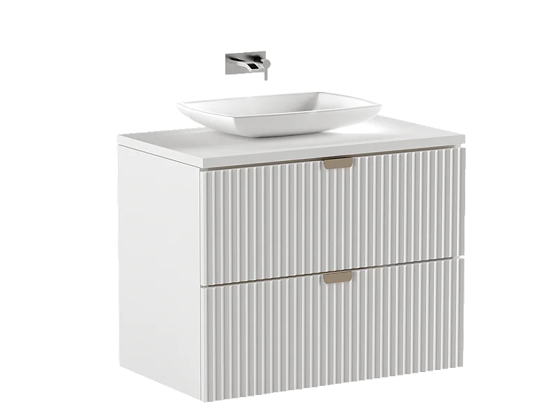 Meuble lavabo WENA, façades cannelées, Willy, 80x60x47 cm, Blanc