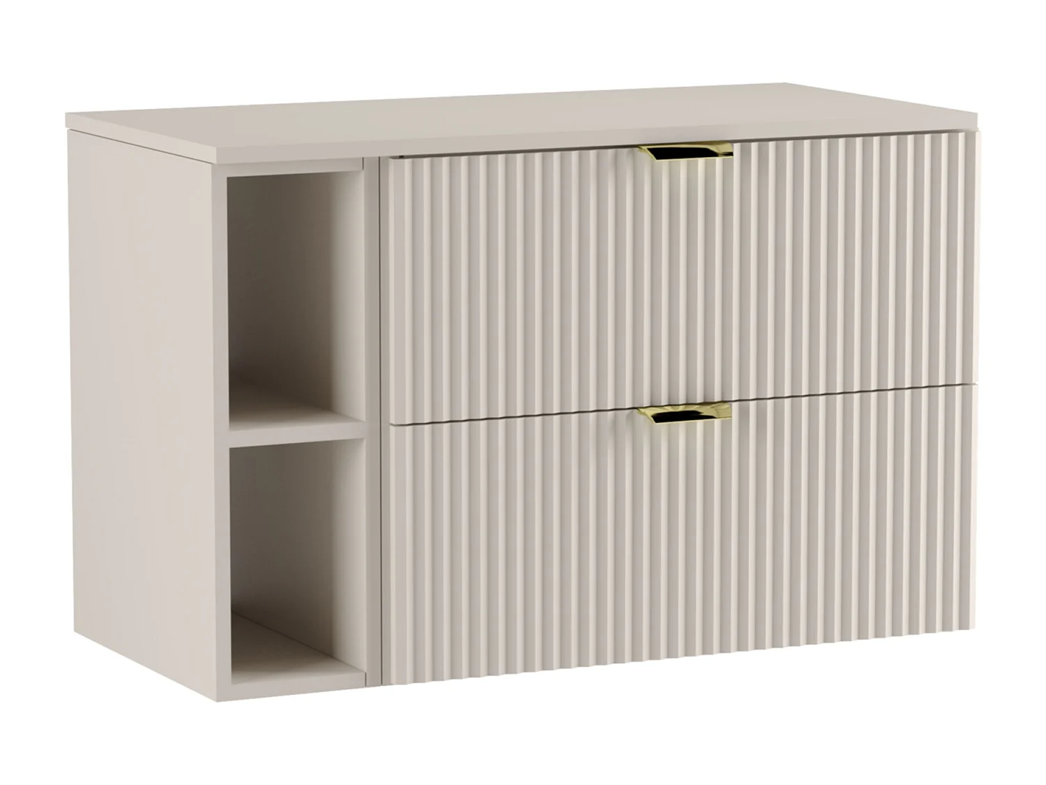 Meuble lavabo WENA, avec étagère, façades cannelées, Willy, 100x60x47 cm, Cachemire