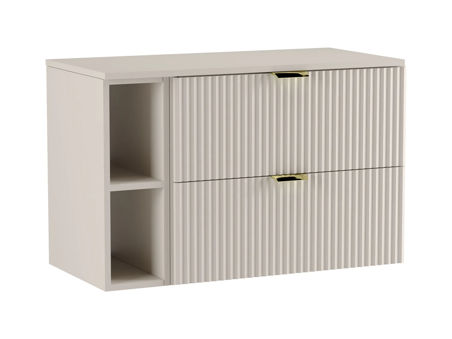 Meuble lavabo WENA, avec étagère, façades cannelées, Willy, 100x60x47 cm, Cachemire