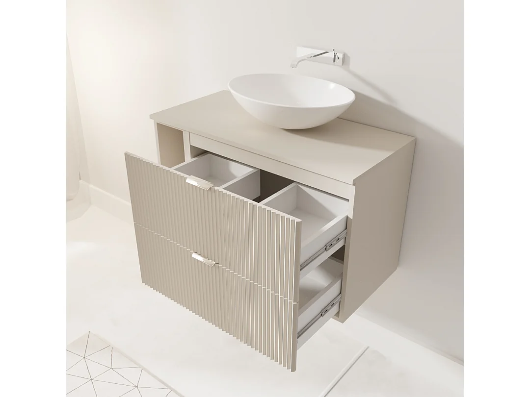 Meuble lavabo WENA, avec étagère, façades cannelées, Willy, 100x60x47 cm, Cachemire