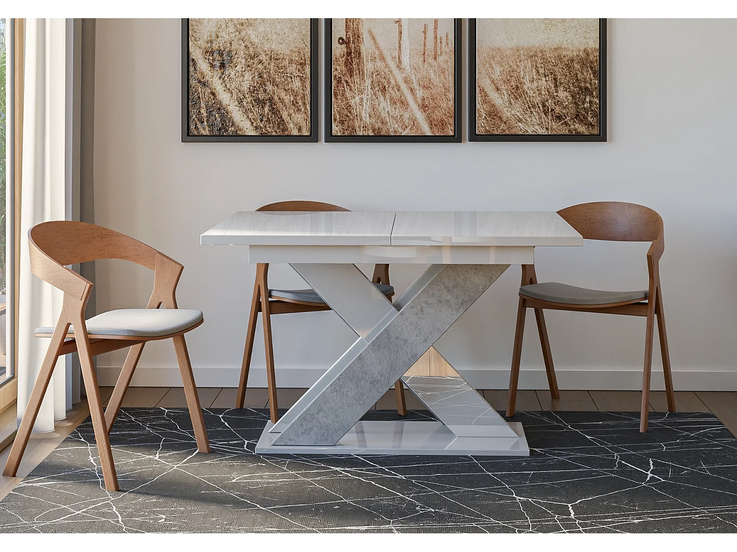 Xara stół biały połysk beton