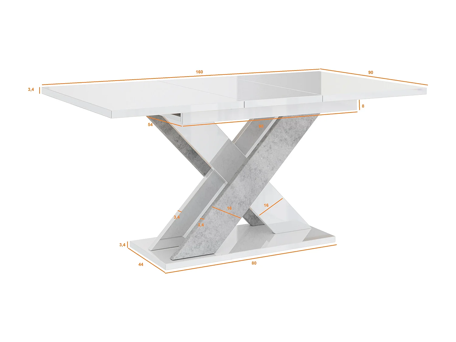 Xara stół biały połysk beton