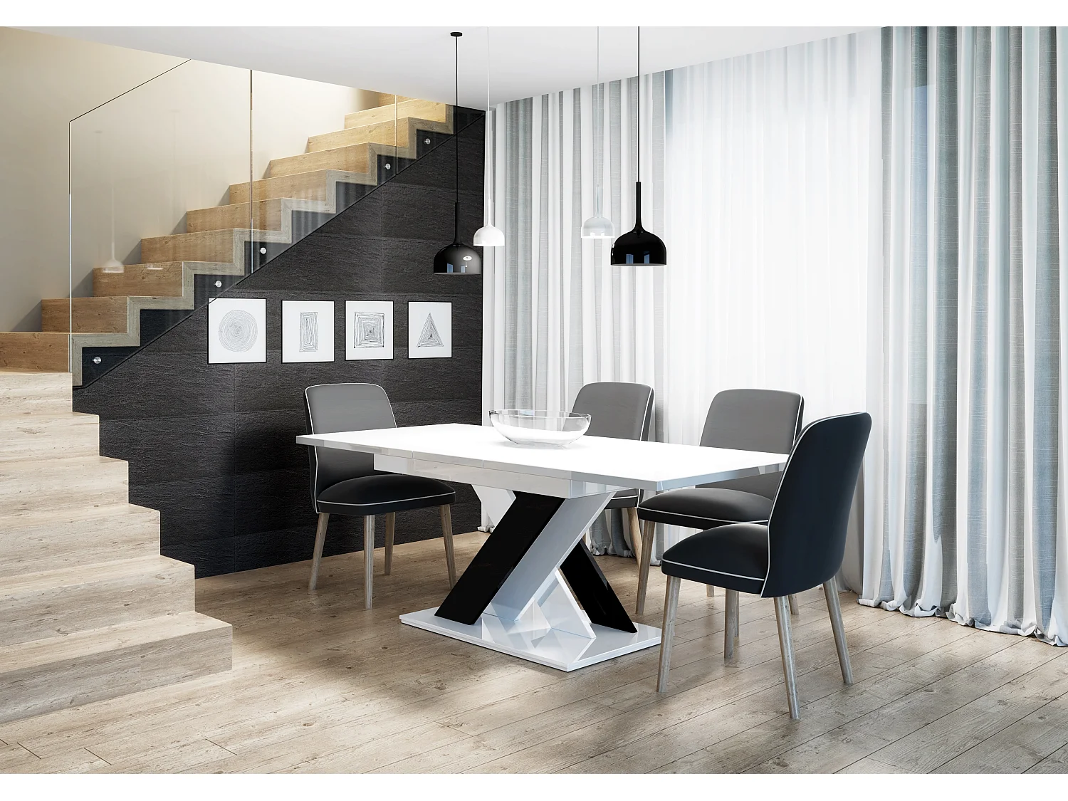 Onyx stół biały połysk czarny połysk