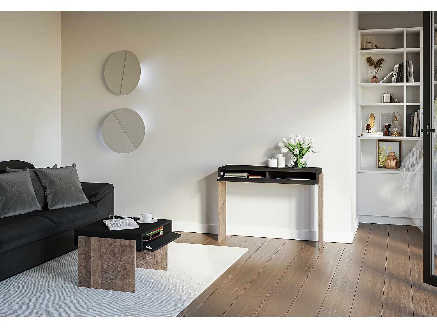 Zhara mini ława czarny/K354 Colonial Grange Oak