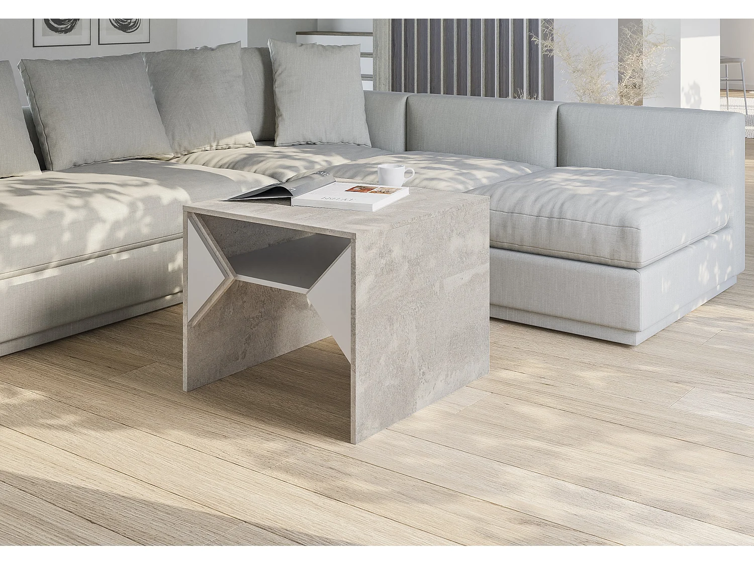 Tuffle mini ława K350 Concrete Flow/biały połysk