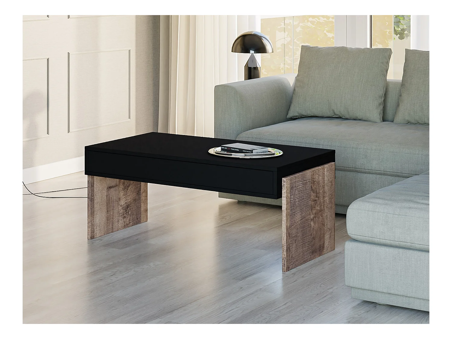 Zhara ława czarny/K354 Colonial Grange Oak