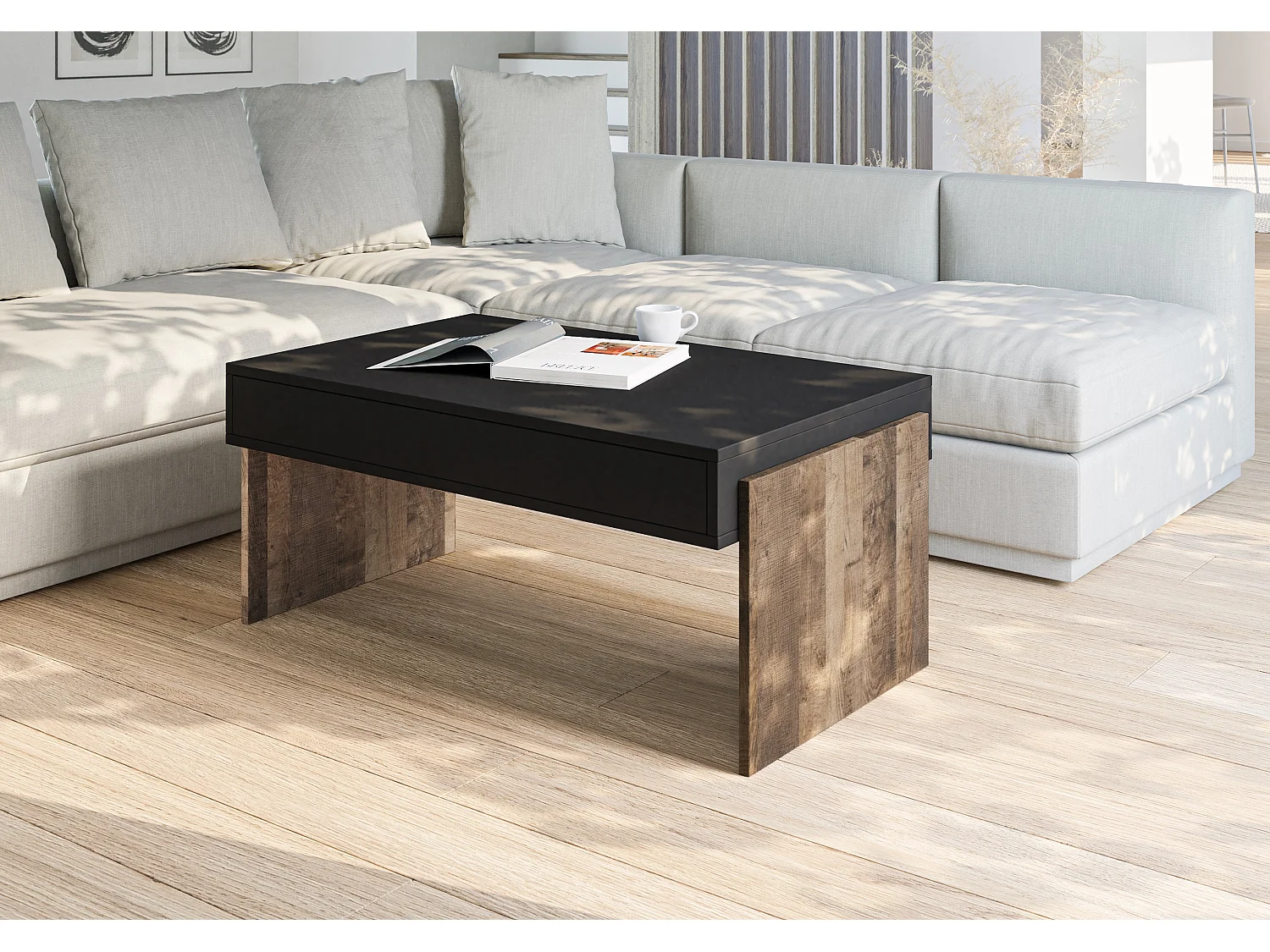 Zhara ława czarny/K354 Colonial Grange Oak